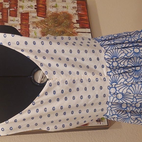 ANTONIO MELANI EMBROIDERED FLORAL SPRING DRESS Sz 14 punched fabric! Pleats! OmG - Picture 6 of 7